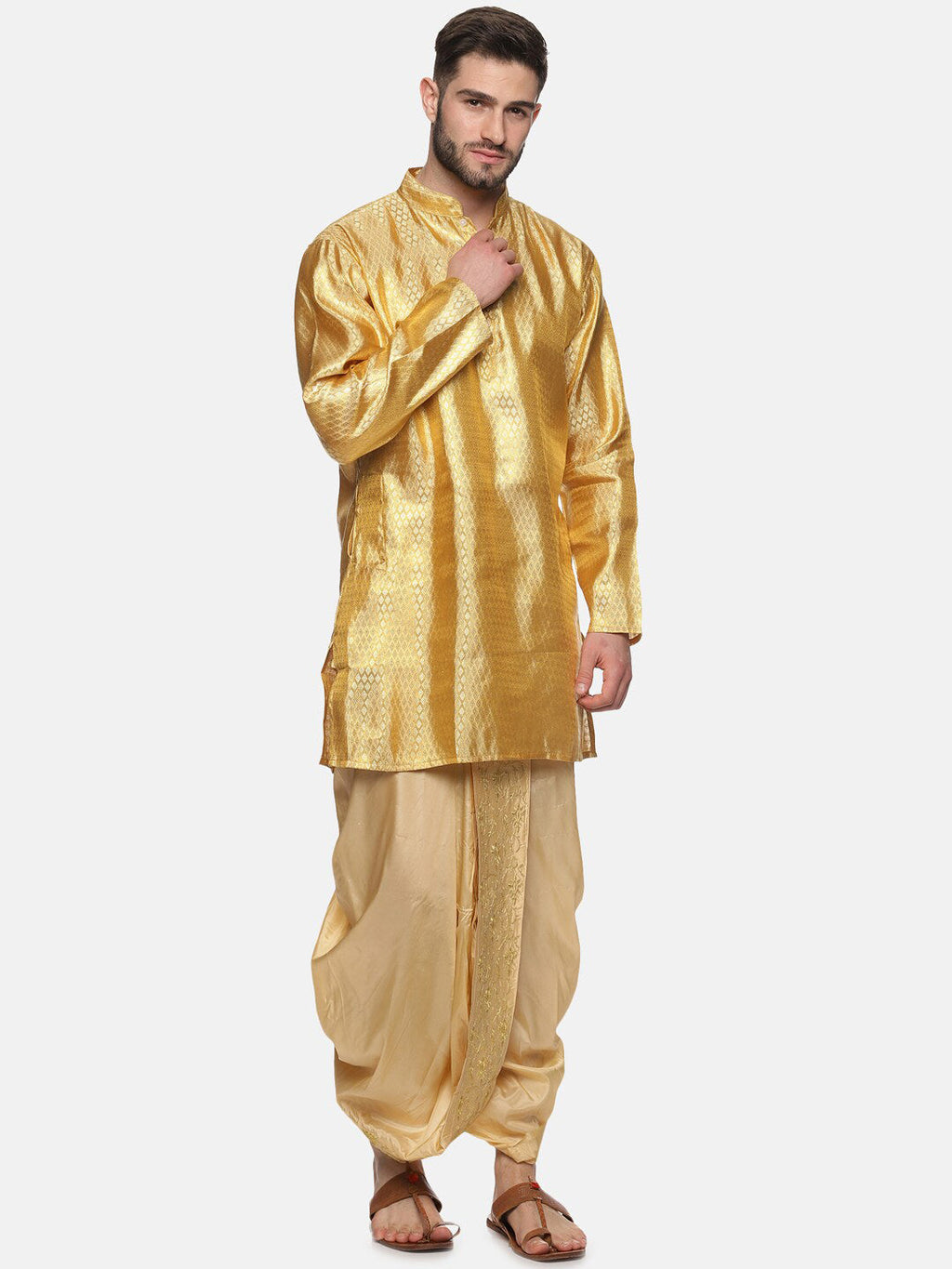Sethukrishna Gold-Coloured Embroidered Dhoti Pant For Men