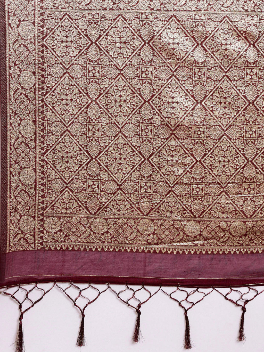 Saree Mall Maroon Woven Design Zari Silk Blend Banarasi Saree
