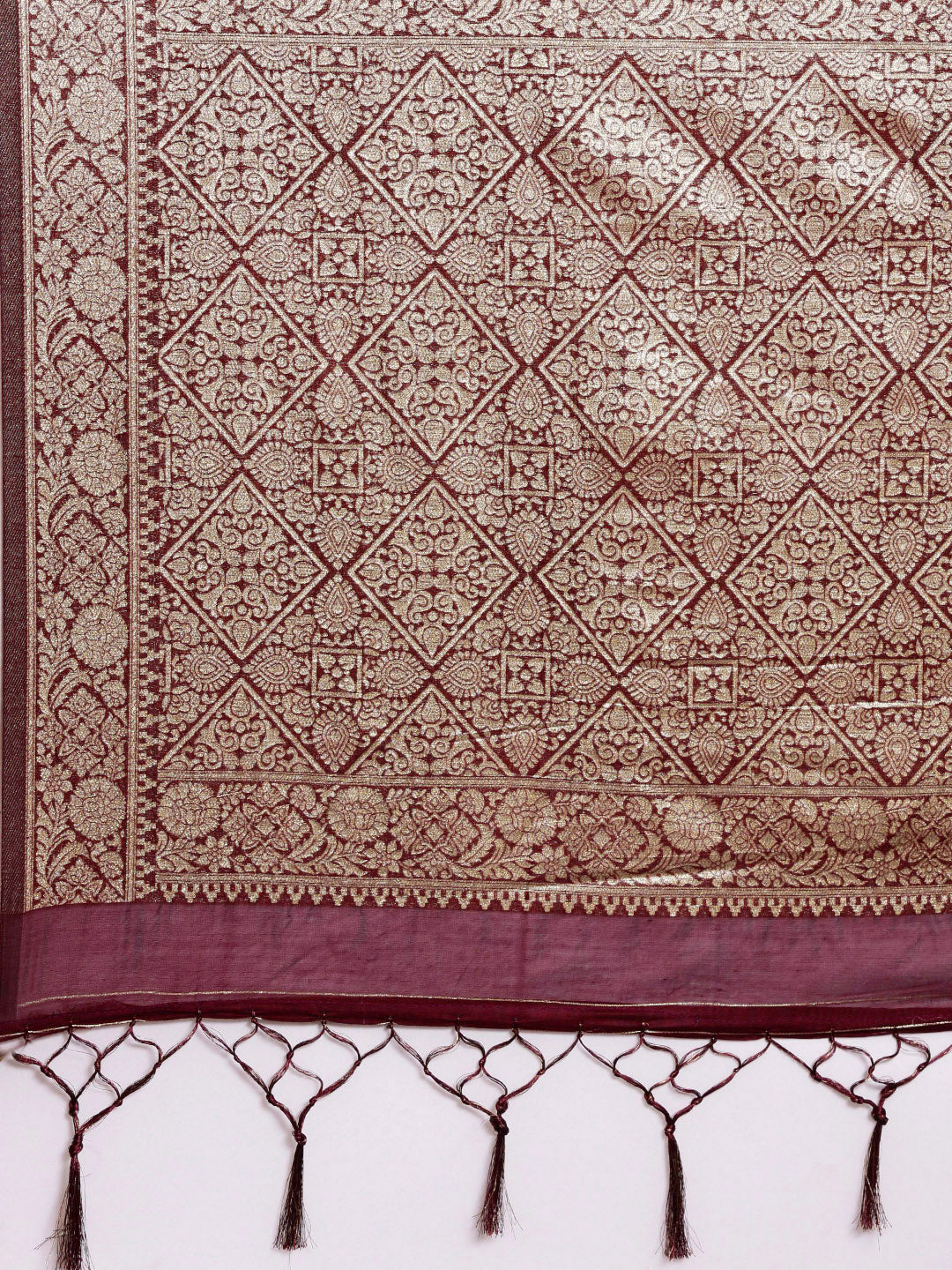 Saree Mall Maroon Woven Design Zari Silk Blend Banarasi Saree