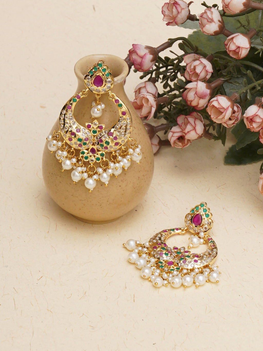 Jadau Earrings (Gold) - Ruby Raang