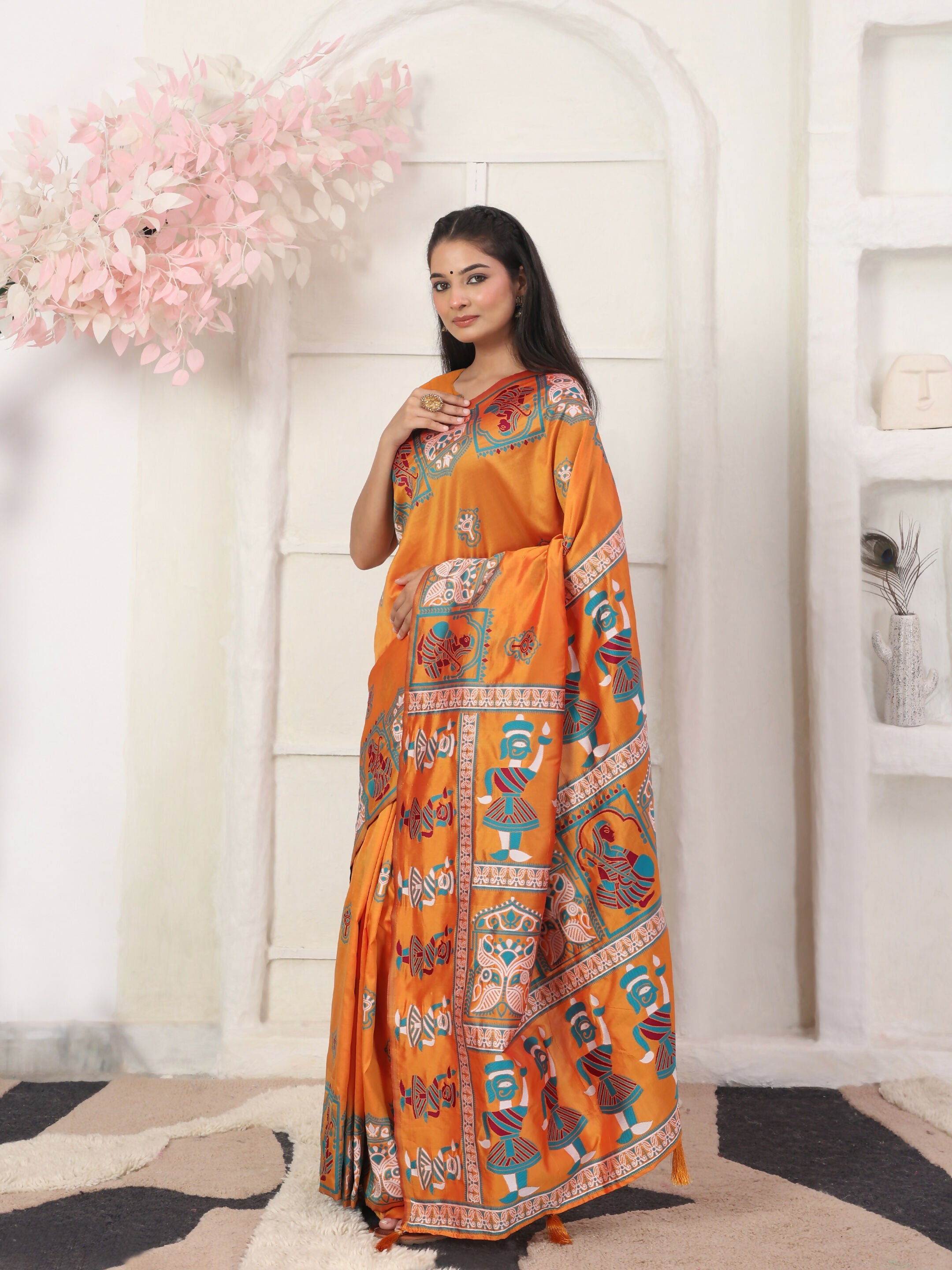 Shree Shyam Fashion Silk Blend Orange Saree