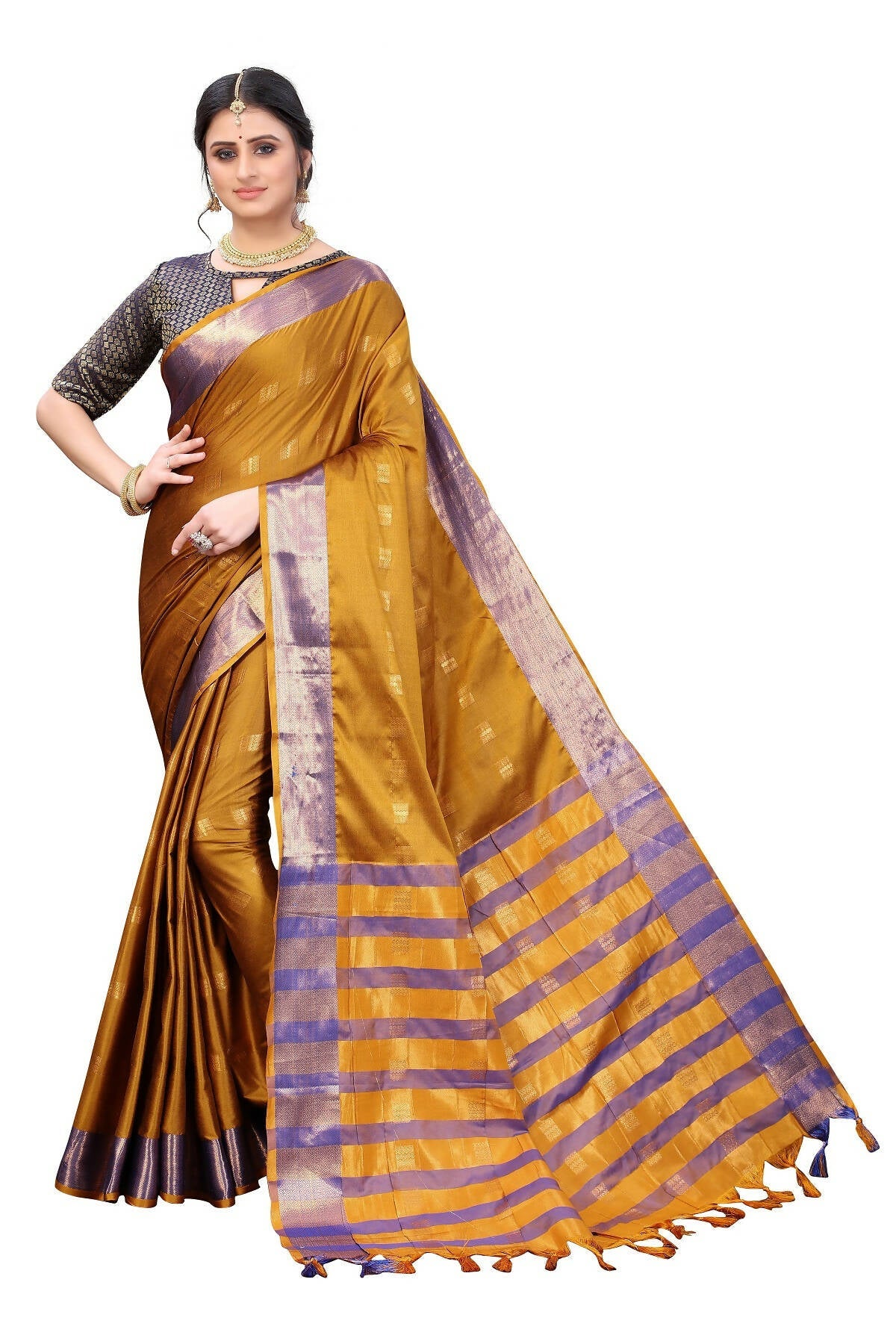 Vamika Ethnic Fire Mustard Cotton Silk Weaving Saree