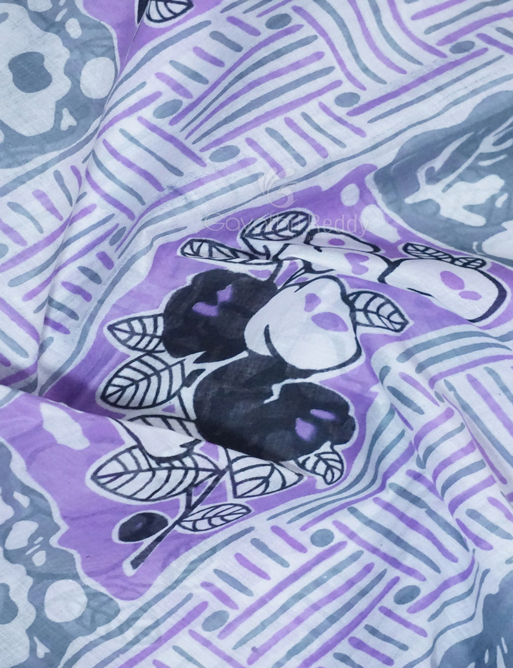 Shades of Lavender And Black Colour Floral Print Pure Mulmul Cotton Saree By Gayathri Reddy Designer Studio