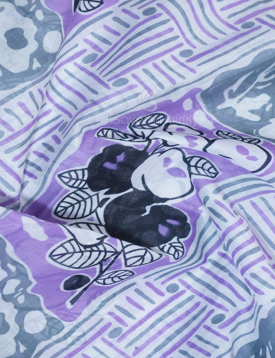 Shades of Lavender And Black Colour Floral Print Pure Mulmul Cotton Saree By Gayathri Reddy Designer Studio