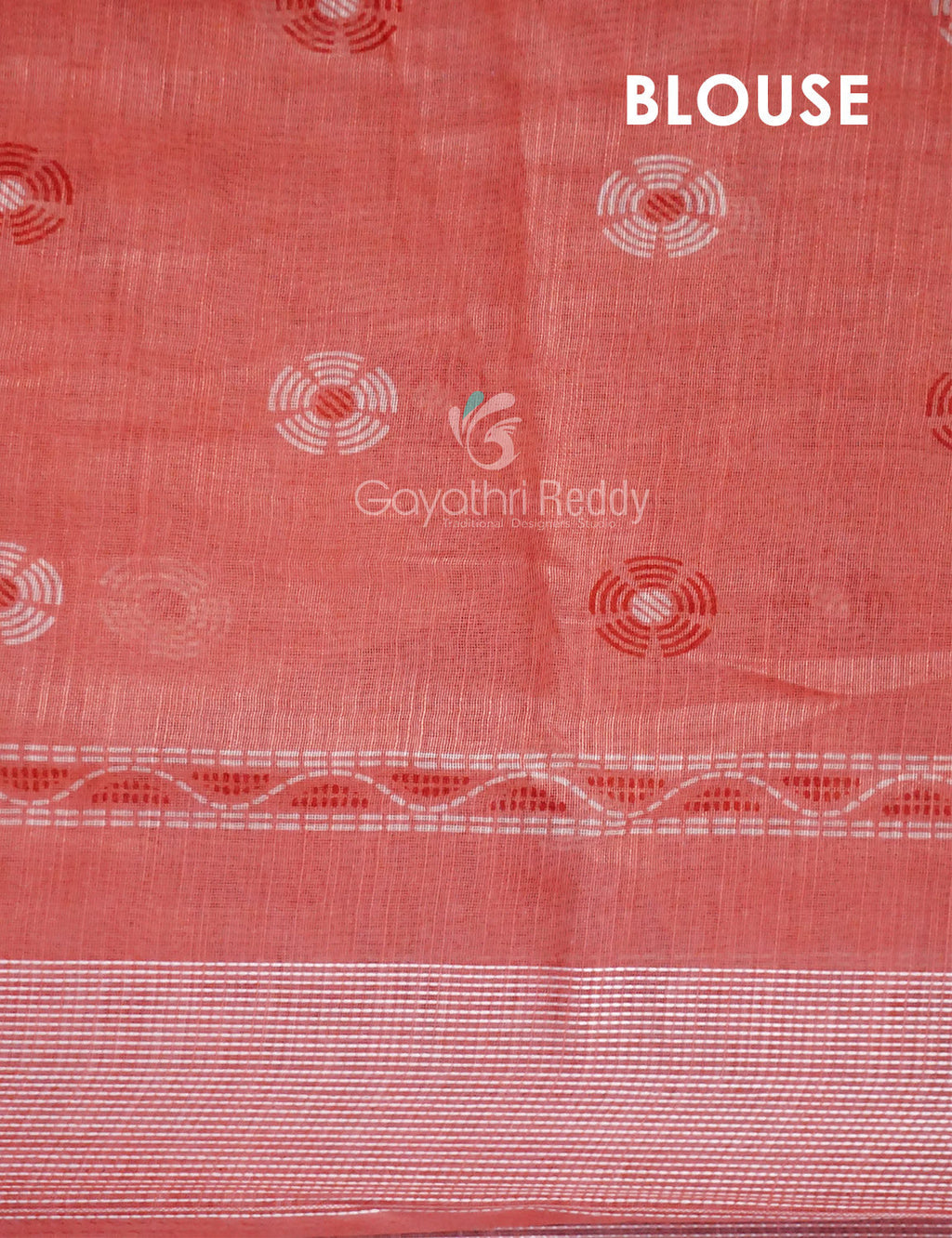 Mix of Peach and Orange Block Printed Semi Chanderi Saree By Gayathri Reddy Designer Studio