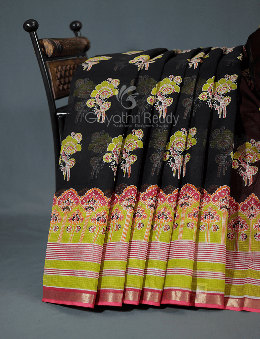 Shades of Black With Block Design Pure Kota Cotton Saree By Gayathri Reddy Designer Studio