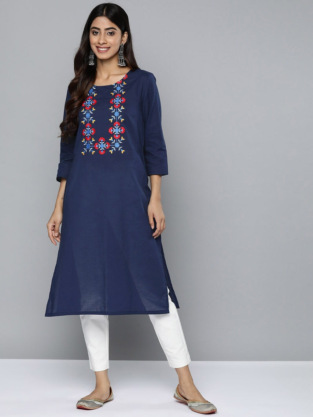 HERE&NOW Yoke Design Thread Work Cotton Kurta