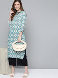 HERE&NOW Women Blue & White Ethnic Motifs Print Kurta
