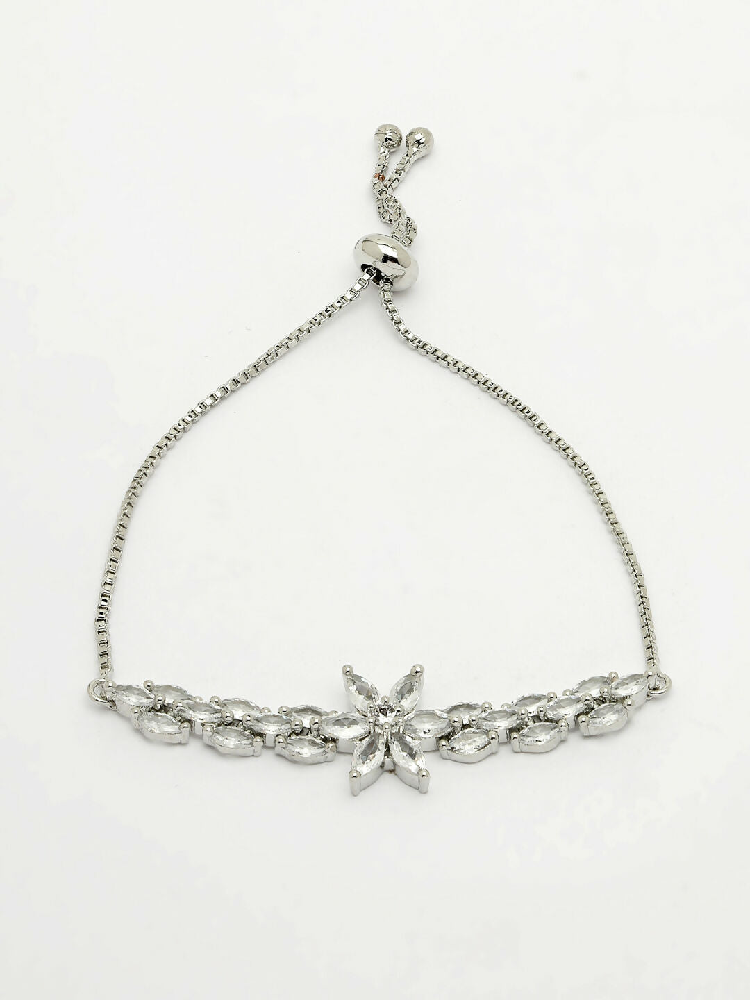 NVR Women Silver-Plated Handcrafted American Diamond Link Bracelet