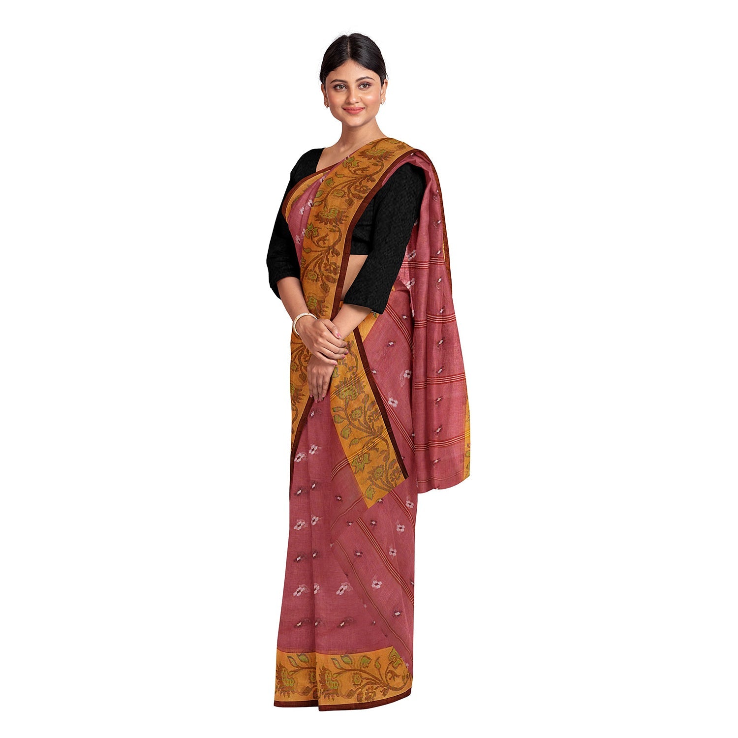 Exclusive Collection 100% Pure Cotton Mauve Tant Saree With Hand Weaving Work