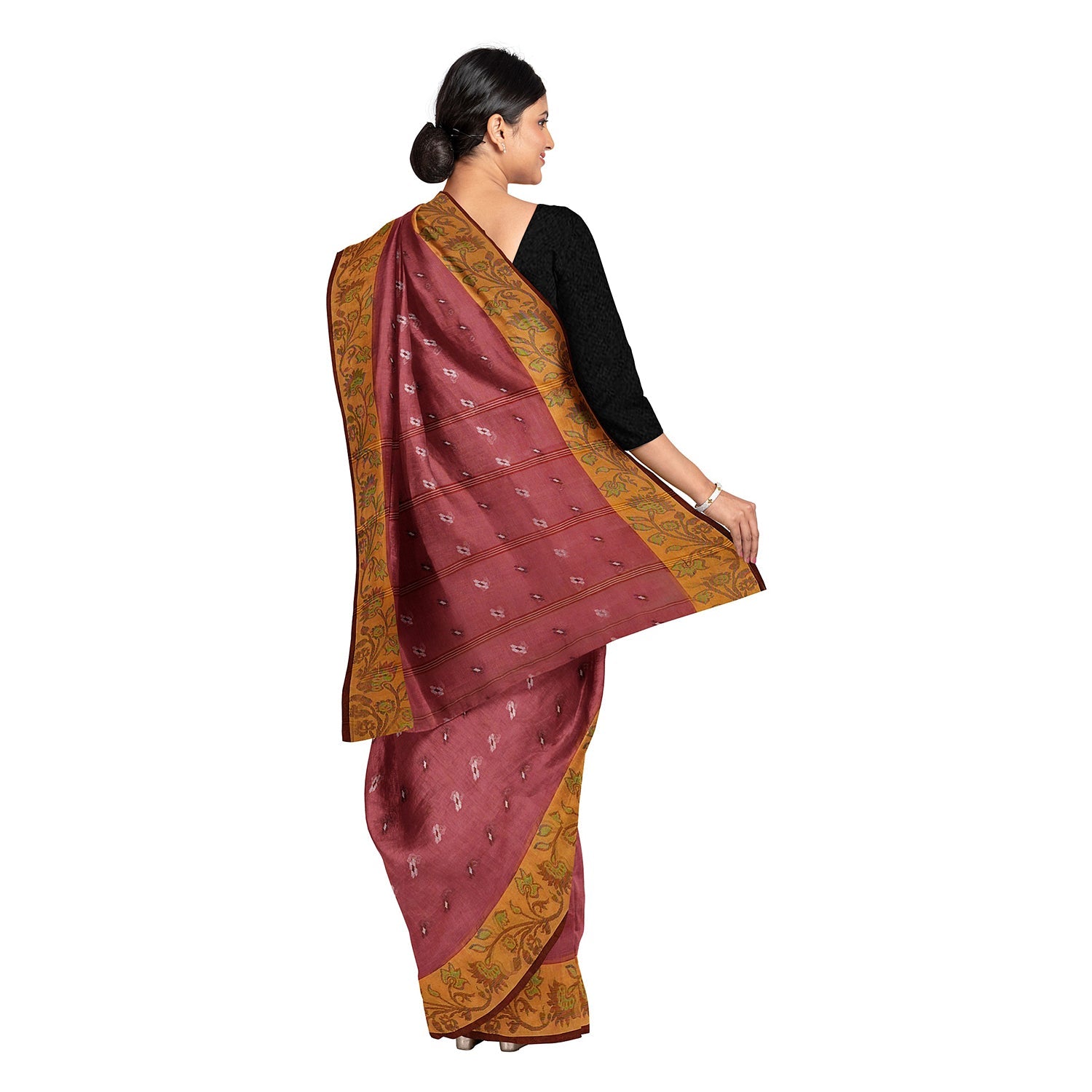 Exclusive Collection 100% Pure Cotton Mauve Tant Saree With Hand Weaving Work