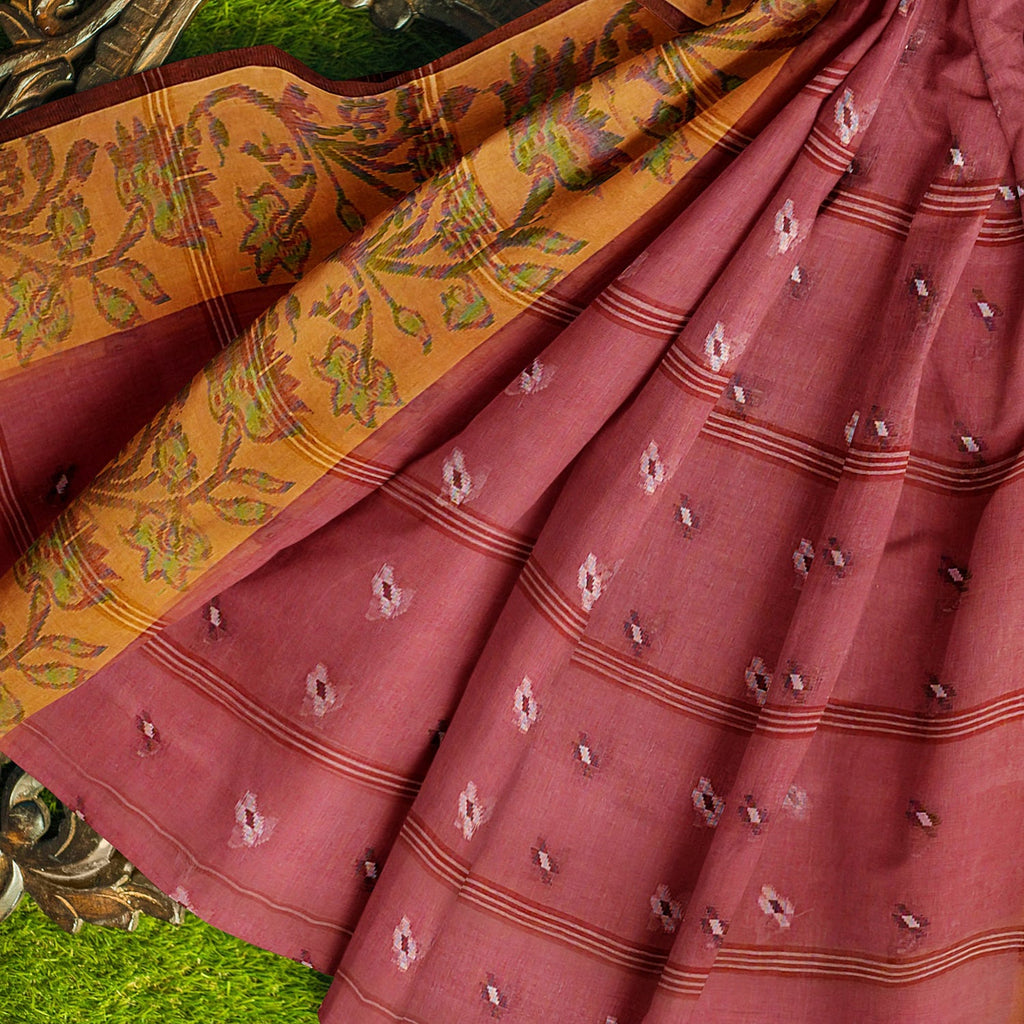 Exclusive Collection 100% Pure Cotton Mauve Tant Saree With Hand Weaving Work