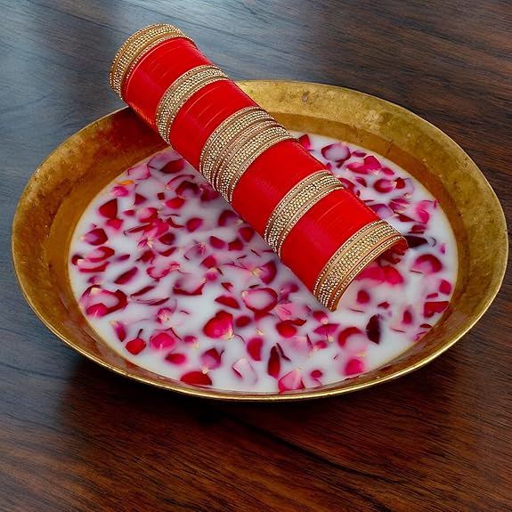 Tehzeeb Creations Bridal Bangle Set Wedding punjabi chuda Designer chura, Red Acrylic Choora Set for Women