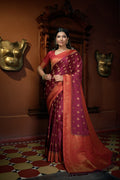 Vardha Ruby Pink Golden Zari Banarasi Satin Silk Saree