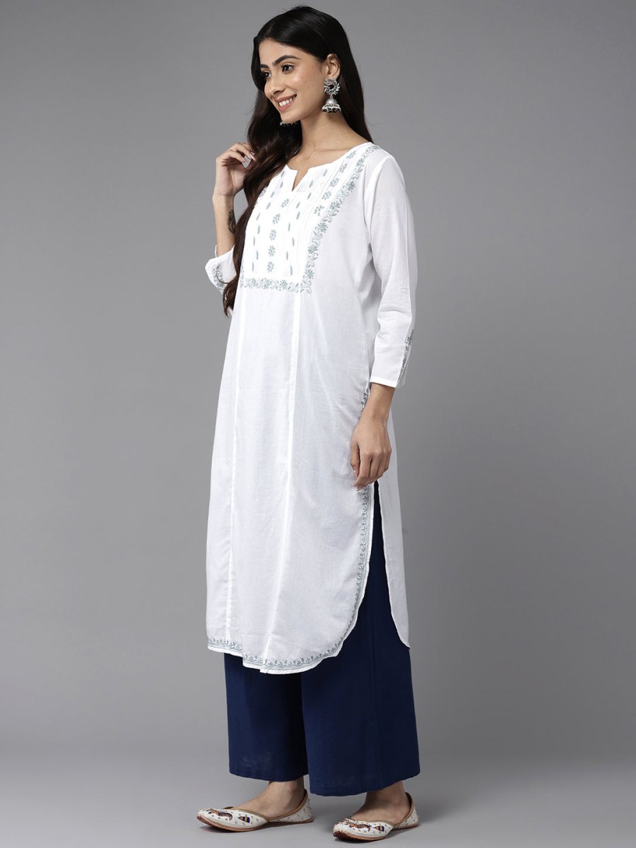 ADA Ethnic Motifs Embroidered Chikankari White Romance Kurta