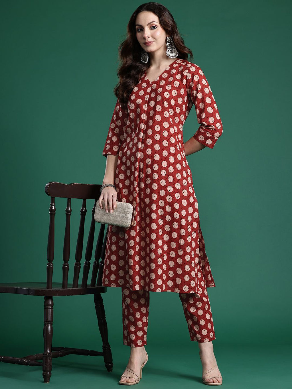 Indo Era Women Printed Pleated Pure Cotton Kurta with Trousers
