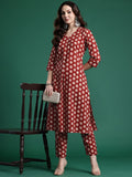 Indo Era Women Printed Pleated Pure Cotton Kurta with Trousers