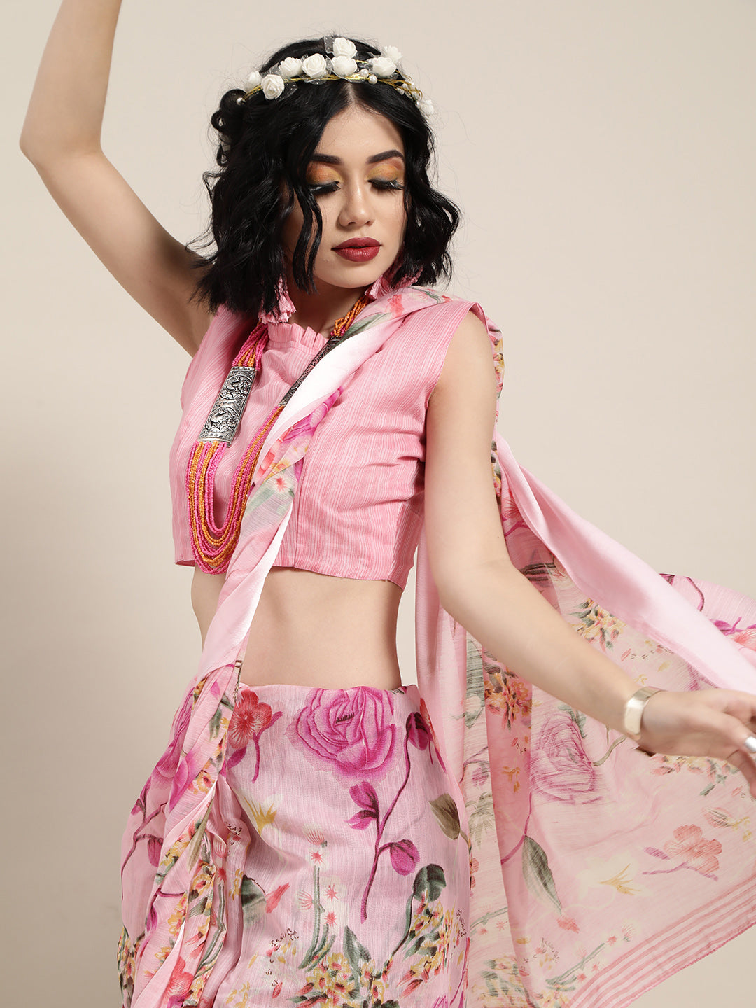 Saree Mall Pink Printed Saree