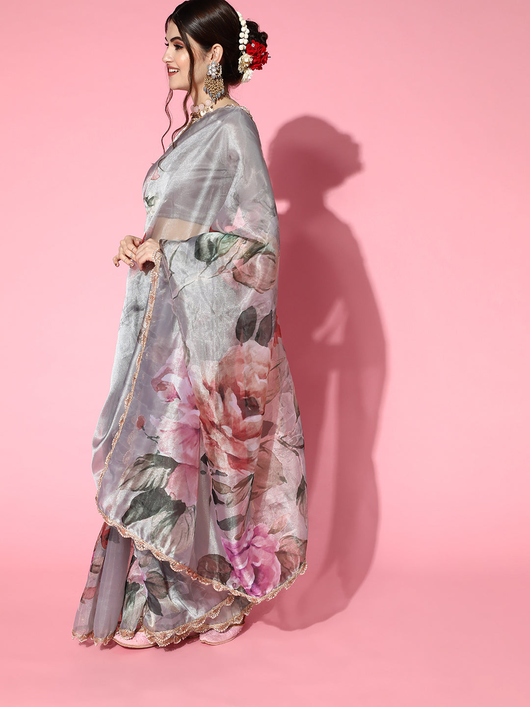 Tikhi Imli Grey Saree with Zari border