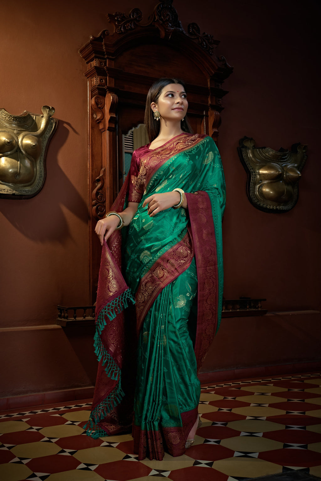 Vardha Indigo Blue Golden Zari Banarasi Satin Silk Saree