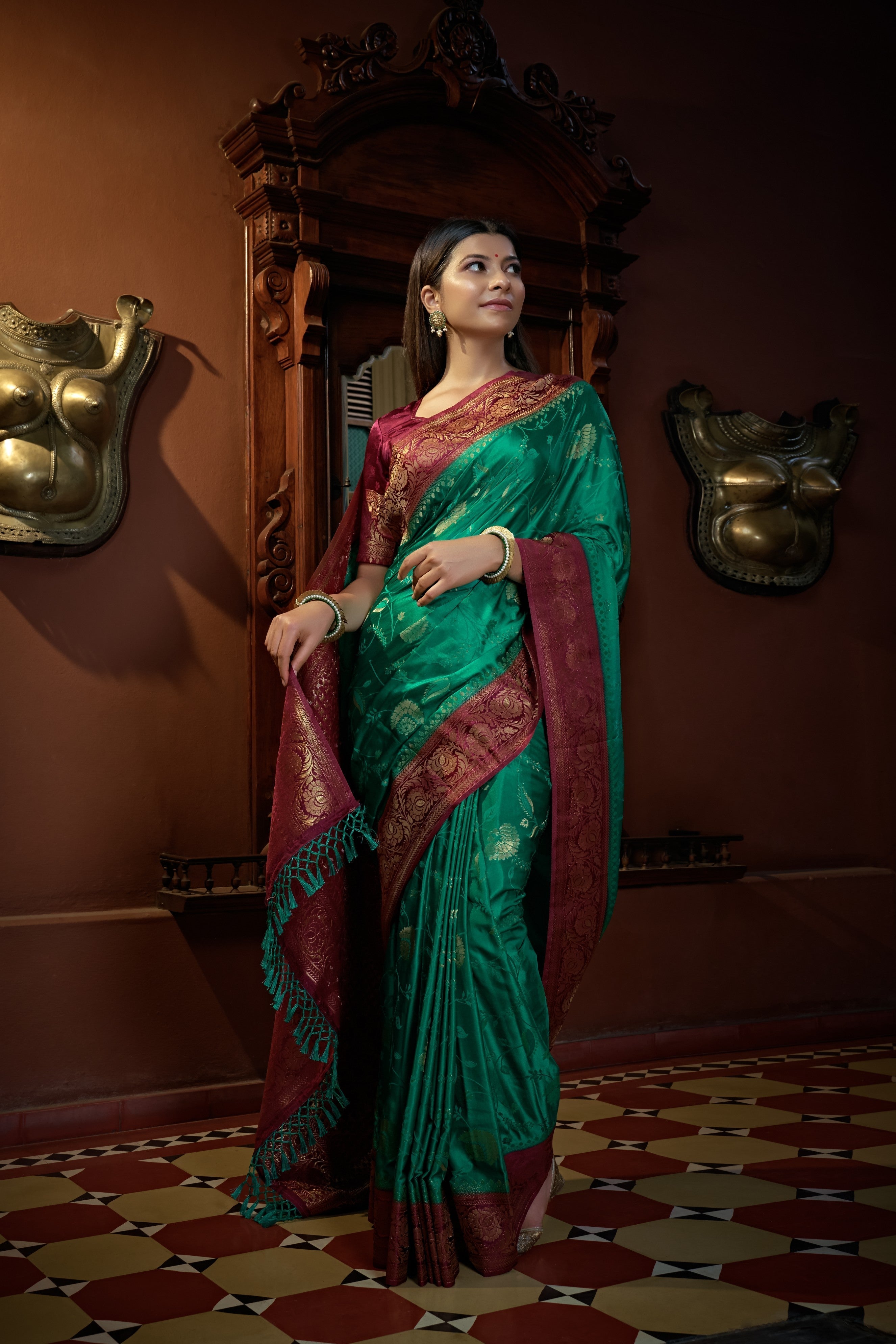 Vardha Indigo Blue Golden Zari Banarasi Satin Silk Saree