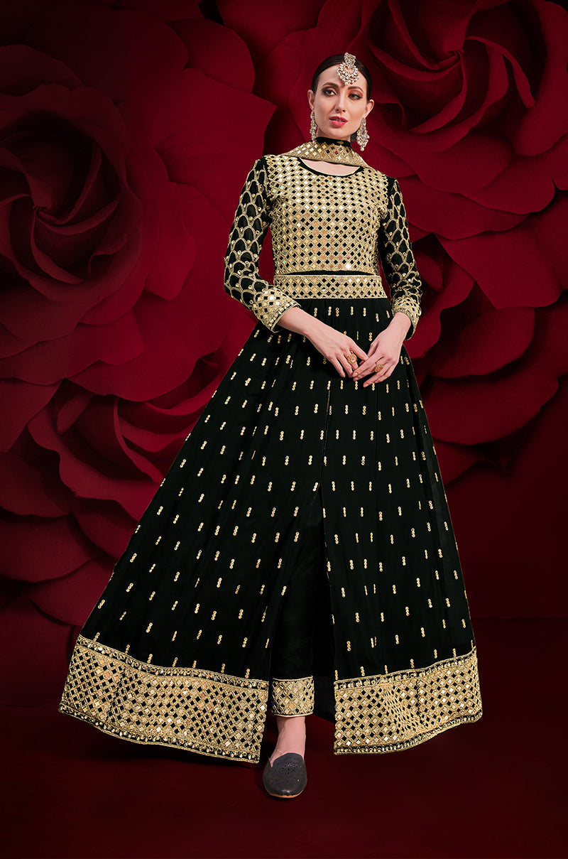Monjolika Fashion Black Color Georgette Festival Anarkali Salwar Suit