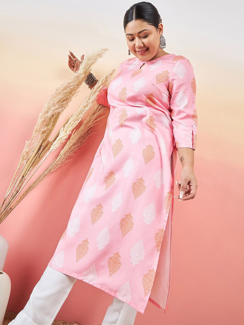 Sztori Ethnic Motifs Printed Keyhole Neck Straight Kurta With Trouser
