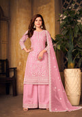 Monjolika Fashion Light Pink Color Net Embroidered Palazzo Suit