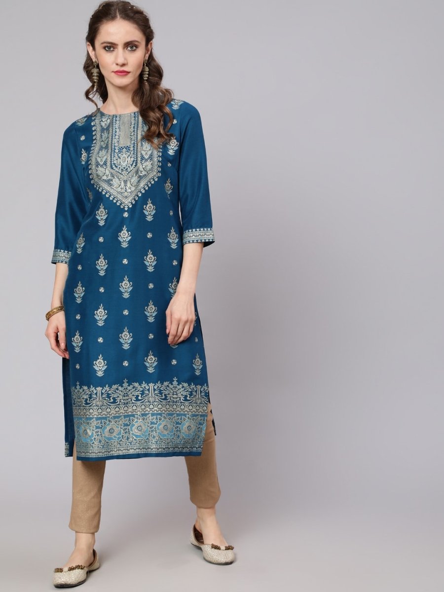 Aks Ethnic Motifs Printed Round Neck Straight Kurta