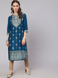 Aks Ethnic Motifs Printed Round Neck Straight Kurta