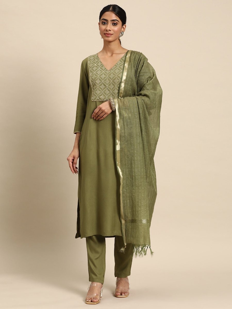 All About You Ethnic Motifs Yoke Design Regular Kurta with Trousers & With Dupatta