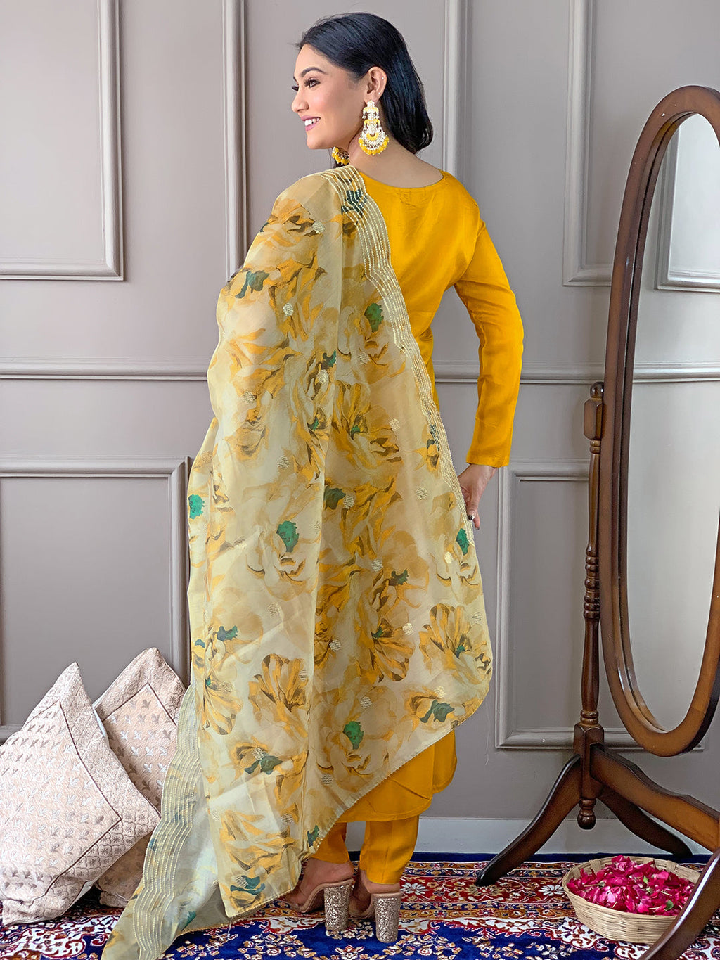 The52 Gorgeous Embroidered Viscose Fabric Straight Kurta, Pant and Dupatta Set