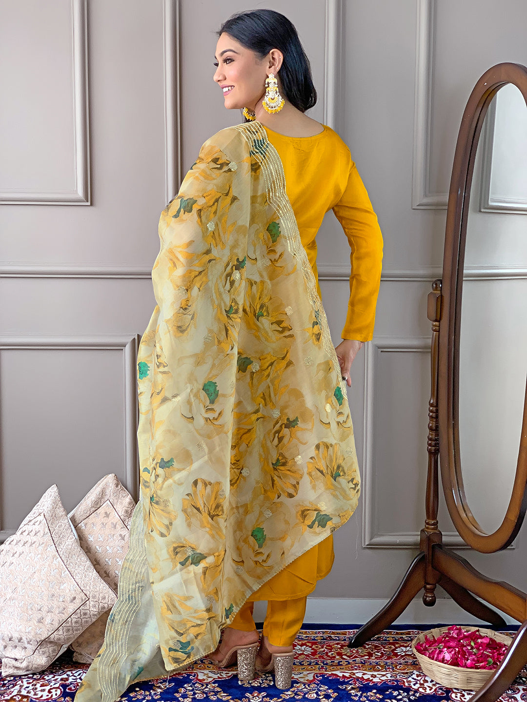 The52 Gorgeous Embroidered Viscose Fabric Straight Kurta, Pant and Dupatta Set