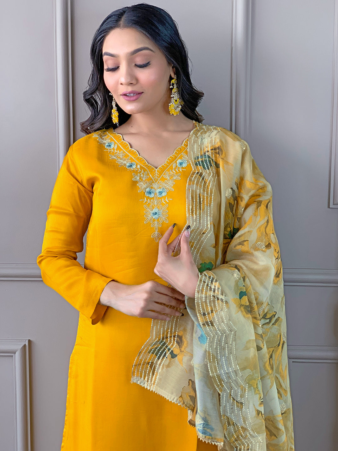 The52 Gorgeous Embroidered Viscose Fabric Straight Kurta, Pant and Dupatta Set