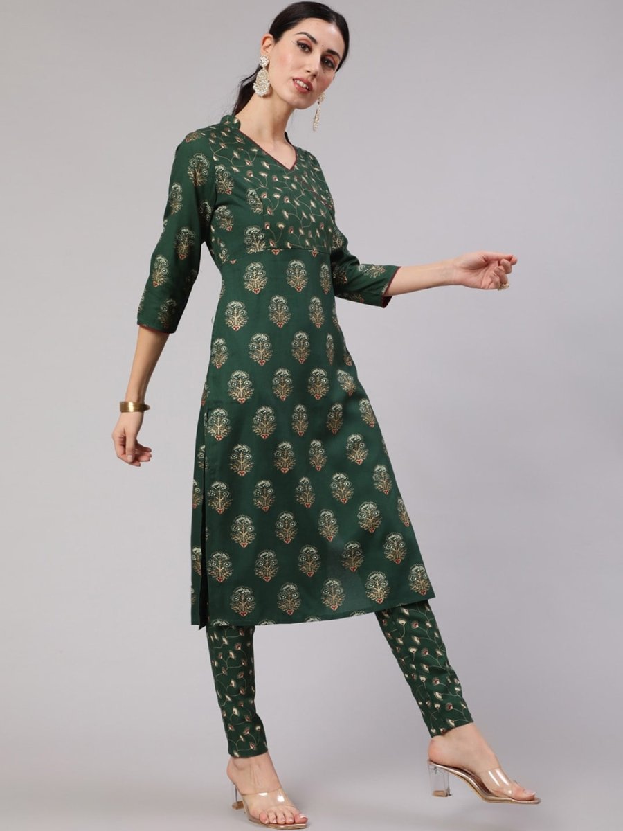 Aks Women Ethnic Motifs Printed Angrakha Kurta with Trousers