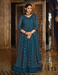 Monjolika Fashion Dark Teal Color Georgette Anarkali Lehenga Style Suit