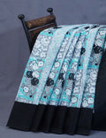 Shades of Sky Blue And Black Colour Floral Print Pure Mulmul Cotton Saree By Gayathri Reddy Designer Studio
