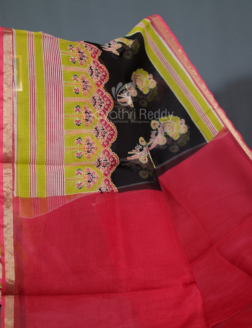 Shades of Black With Block Design Pure Kota Cotton Saree By Gayathri Reddy Designer Studio