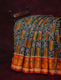 Shades of Dark Navy Blue With Orange Blouse Creeper Design Semi Chanderi Saree By Gayathri Reddy Designer Studio