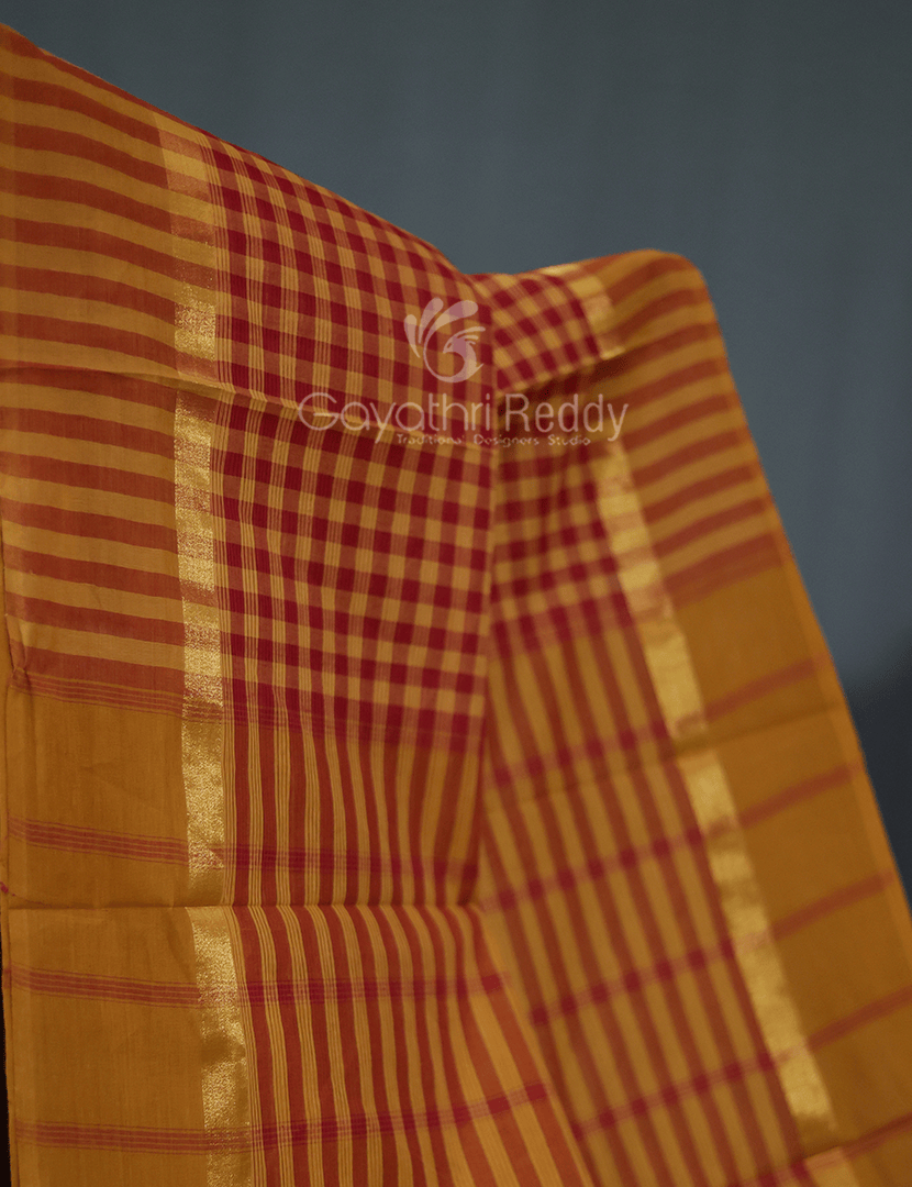 Mustard And Maroon Combo With Checks Pure Mangalgiri Cotton Saree By Gayathri Reddy Designer Studio