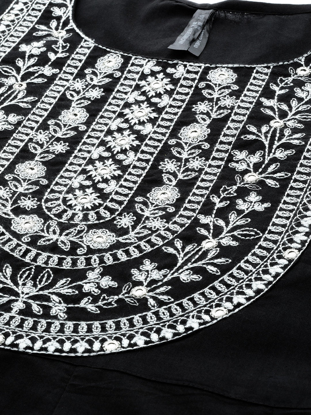 HERE&NOW Women Black Ethnic Motifs Embroidered Kurta with Trousers & With Dupatta