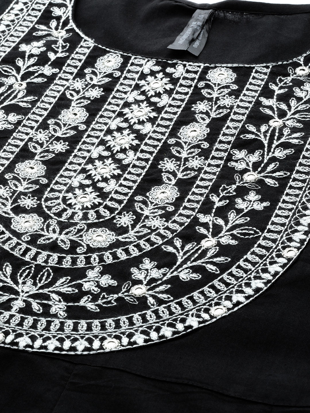 HERE&NOW Women Black Ethnic Motifs Embroidered Kurta with Trousers & With Dupatta