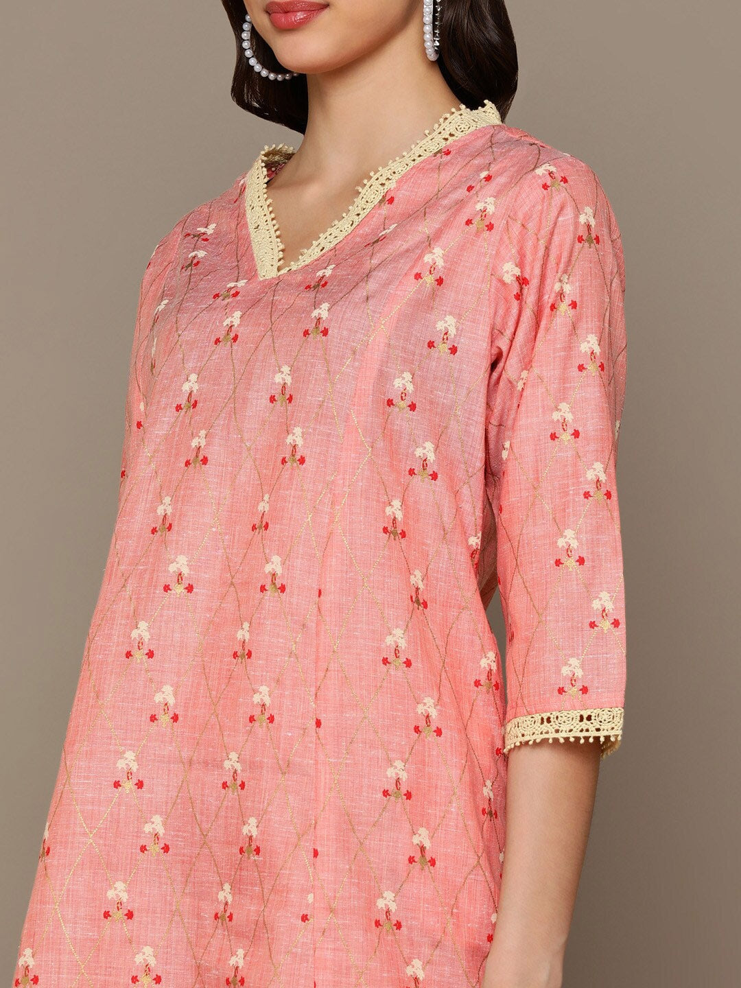 HERE&NOW Orange Floral Printed A-Line Kurta Set
