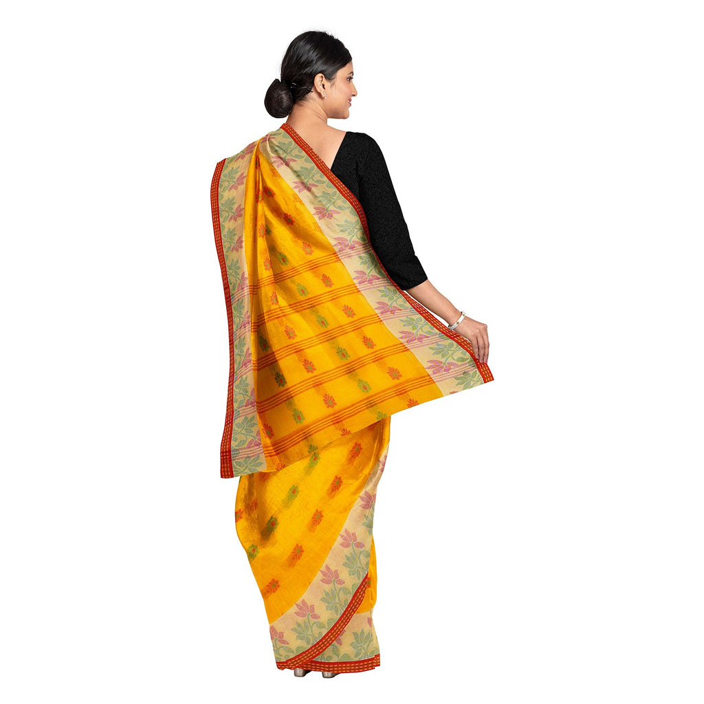 Exclusive Collection 100% Pure Cotton Yellow Tant Saree With Hand Weaving Work