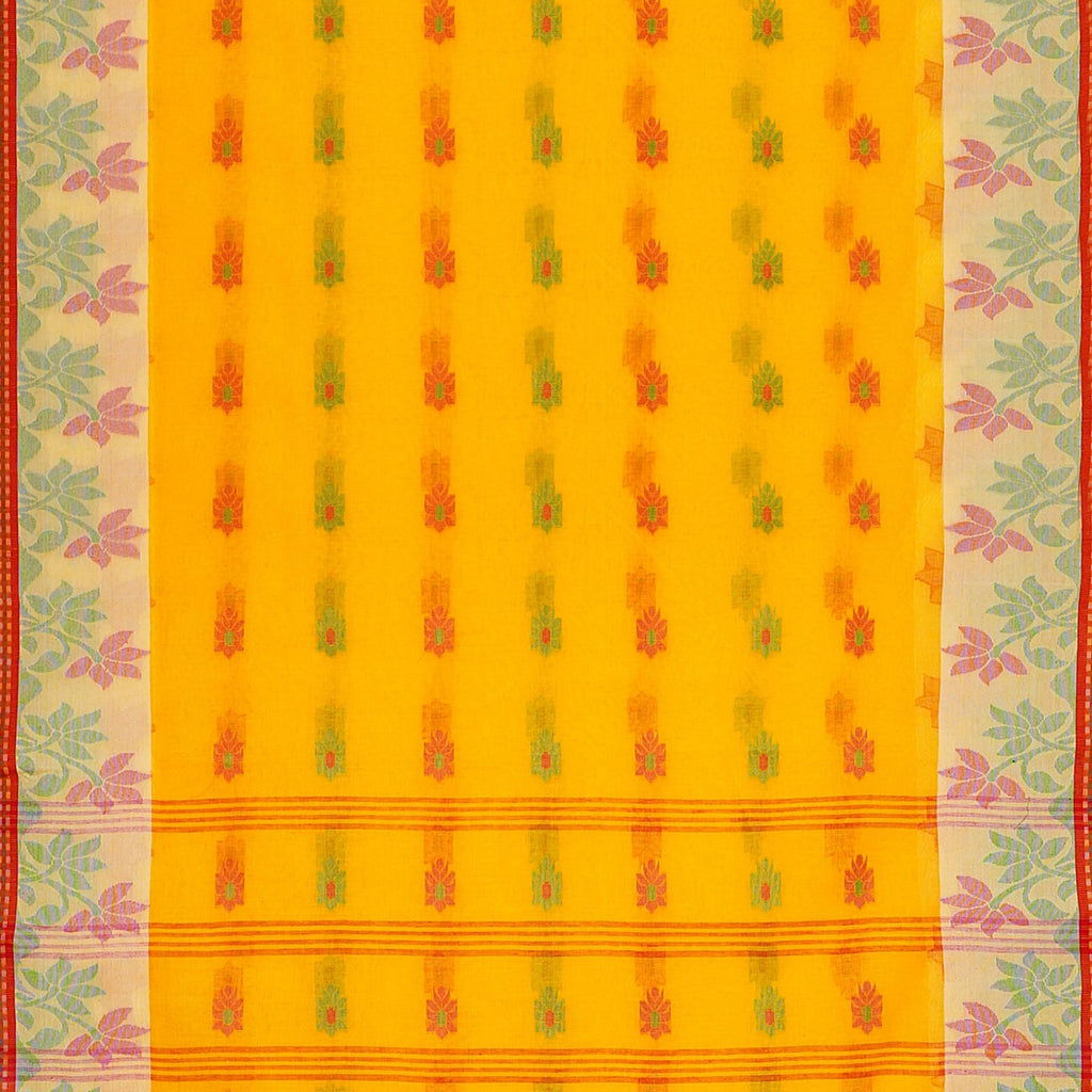 Exclusive Collection 100% Pure Cotton Yellow Tant Saree With Hand Weaving Work