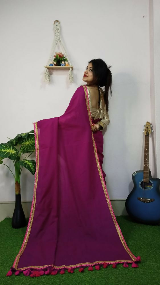 Exclusive Collection Beautiful Khadi Cotton Handloom Saree With Beautiful Zari Border - Purple