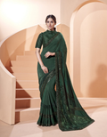 Green Lycrathread, Sequins And Fur Embroidery Saree - Norita Hit