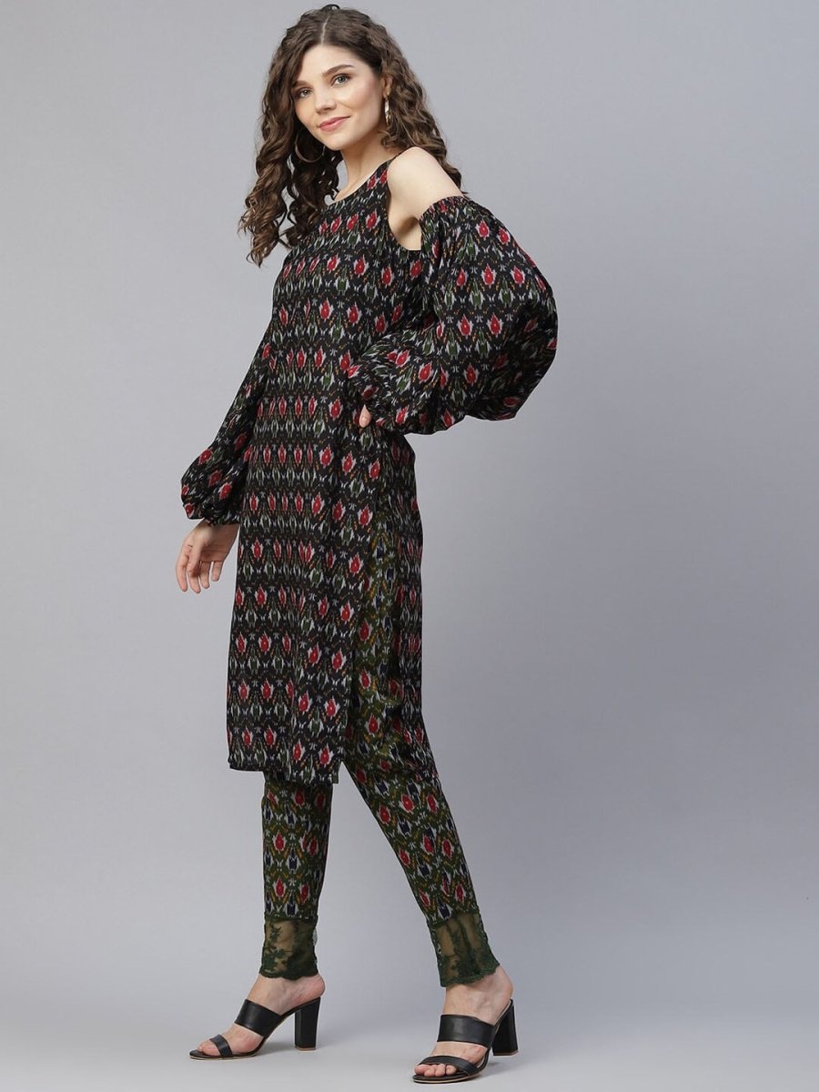 Aks Ethnic Motifs Printed Cold-Shoulder Sleeves Pure Cotton Kurta With Trousers