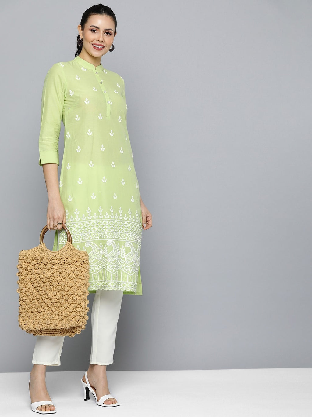 HERE&NOW Women Pure Cotton Ethnic Motifs Embroidered Thread Work Kurta