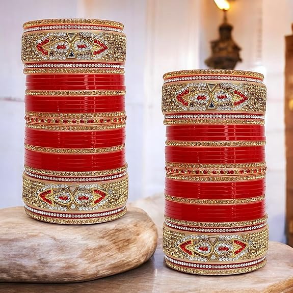 Tehzeeb Creations Bridal Bangle Set Red Designer Chura Wedding Punjabi Choora Fashion Jewellery Chuda Set for Women